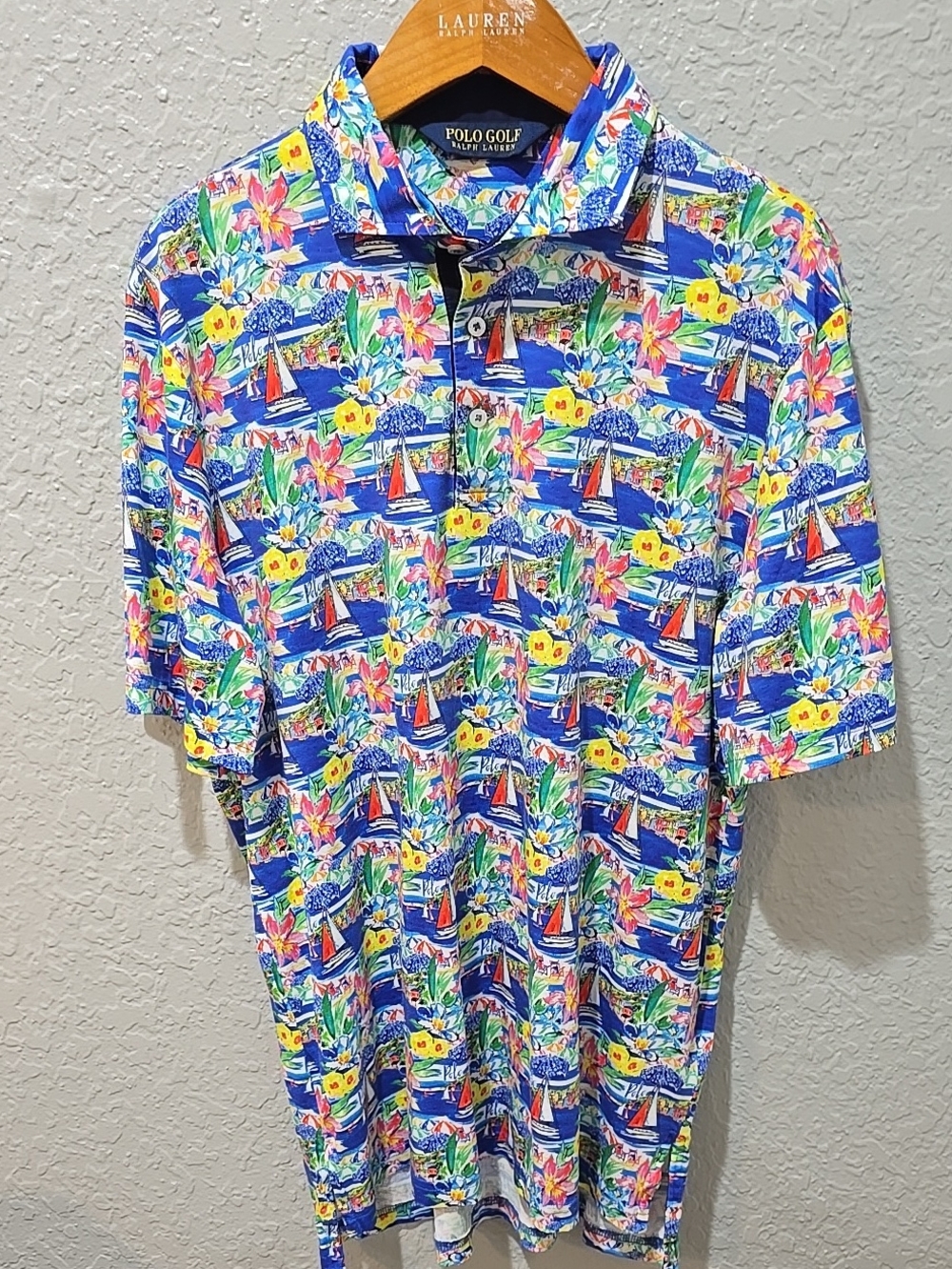 Polo Golf by Ralph Lauren Blue Multicolor Tropical Print Polo